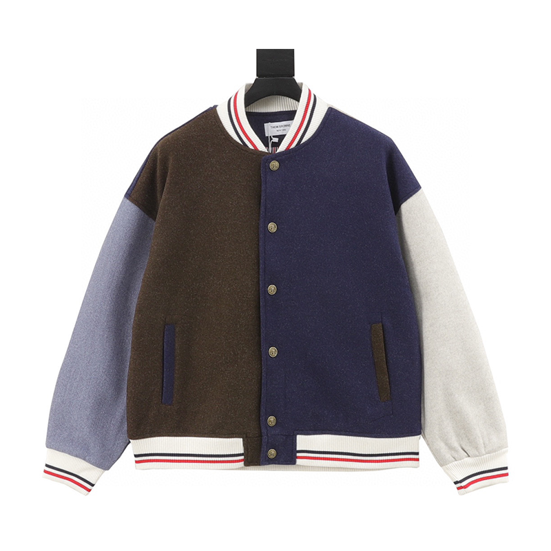 Thom Browne Jackets Dual-Color Patchwork Baseball Uniform Jacket Coat for Men and Women