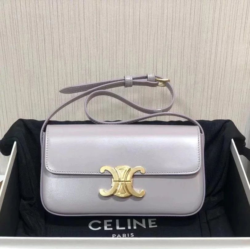 Celine women's bag Top version 【Original Leather】2021Spring and Summer New Arc De Triomphe Underarm Bag Celin*Women's Bag TRIOMPHECANVAS Underarm Bag Cow Leather Backpack Logo Printed Sheepskin Lining Underarm Bag Leather Shoulder Strap Shoulder Back19414