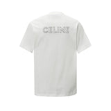 Celine T-shirt Front and Back Letter Patch Embroidery logo round Neck Short Sleeve25ss New Pure Cotton Unisex Style T Casual T-Shirt Base Layer Shirt OS Loose Fit Half Sleeve Top Plus Size