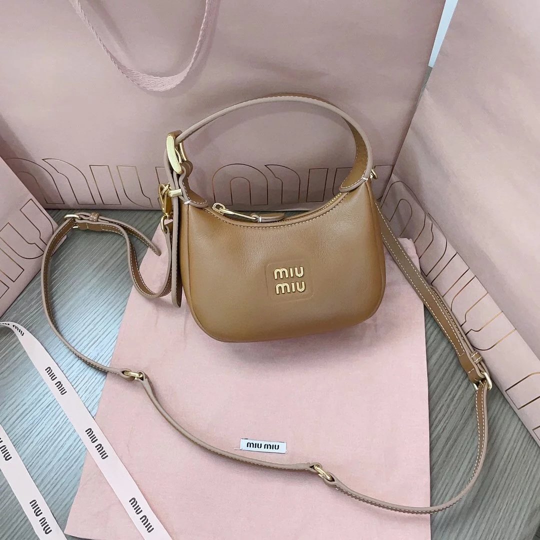 Miu Miu Bag Top version New Model Style hobo Bag Imported Calfskin Glossy Leather Handbag Mini Handbag Shoulder Bag Messenger Bag Women's Bag5BC161