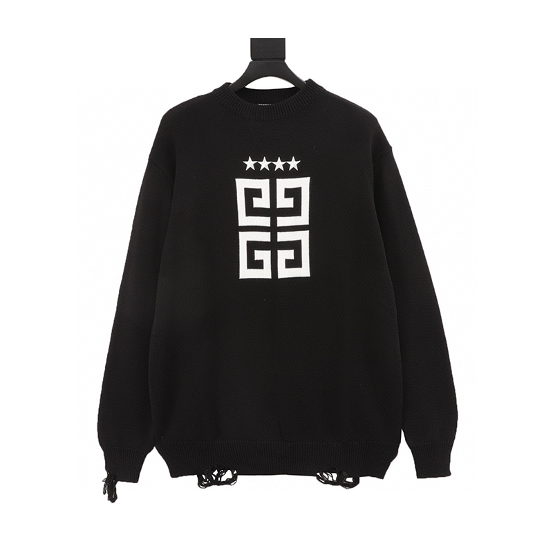 Givenchy Sweater 24SS Four-Star Letter Five-Pointed Star Shabby round Neck Sweater for Men and Women