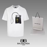 Balenciaga T-shirt Front Chest Tag Pattern Print logo round Neck Short Sleeve25ss New Pure Cotton Unisex Style T T-shirt OS Loose Fit Base Shirt Top Half Sleeve T-Shirt