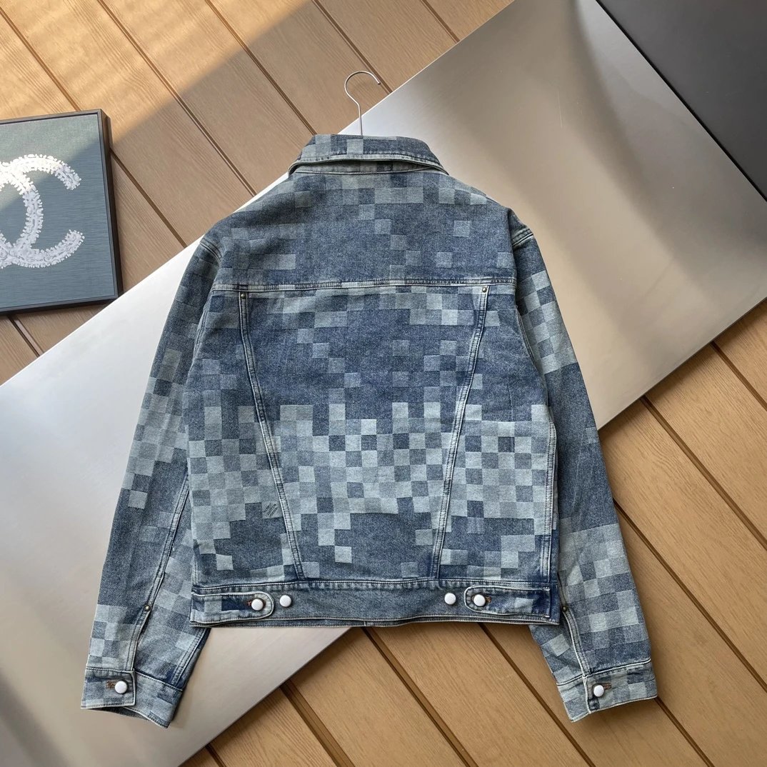 Louis Vuitton LV Jackets Mosaic Checkerboard Denim Jacket Unisex Autumn Winter New Sports Casual Loose Versatile