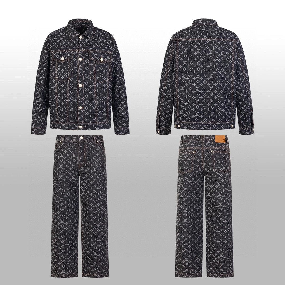 Louis Vuitton LV Jackets Set Bamboo Cotton Denim Heavy Craft Washed Denim Jacket Fashion Simple Heavy Casual Short Denim Unisex Washed Vintage Turn-down Collar Jacket