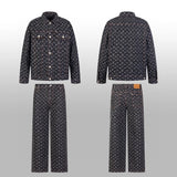 Louis Vuitton LV Jackets Set Bamboo Cotton Denim Heavy Craft Washed Denim Jacket Fashion Simple Heavy Casual Short Denim Unisex Washed Vintage Turn-down Collar Jacket