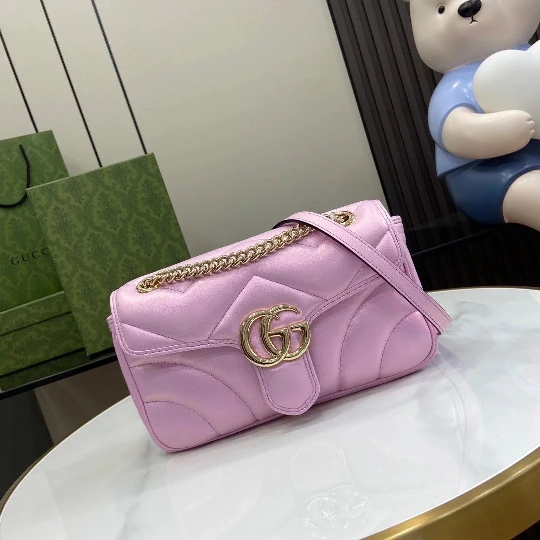 Gucci Women's Bag Top version 【High Version Original Leather】2024Early Spring New marmont Mermaid Laser Magic Color Ma Meng Bao's Home Mermaid Magic Color Pearl Color Love Chain Bag Ma Meng Fang Fat Bag443497