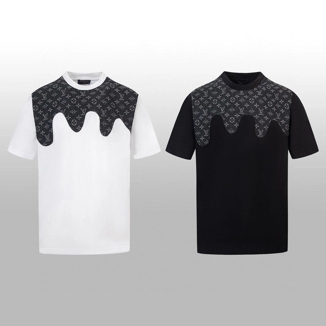 Louis Vuitton LV T-shirt Front Denim Wave Patch Embroidery logo round Neck Short Sleeve25ss New Pure Cotton Unisex Style T Casual T-Shirt Base Layer Shirt OS Loose Fit Half Sleeve Top Plus Size