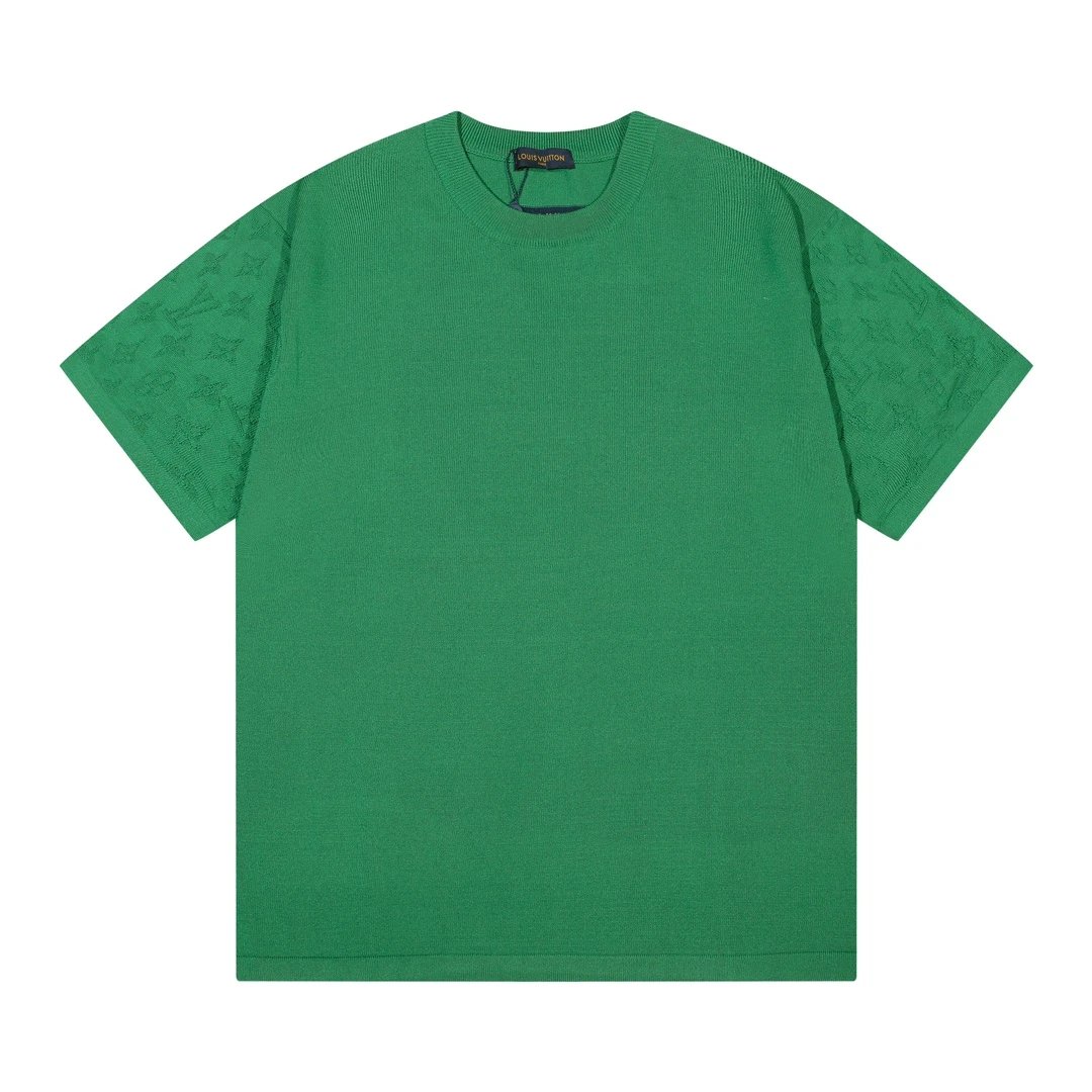 Louis Vuitton LV T-shirt Double-Sleeve Jacquard Knit logo round Neck Short Sleeve25ss New pure cotton T Unisex T-Shirt OS Loose Fit Base Shirt Top Half Sleeve T-Shirt