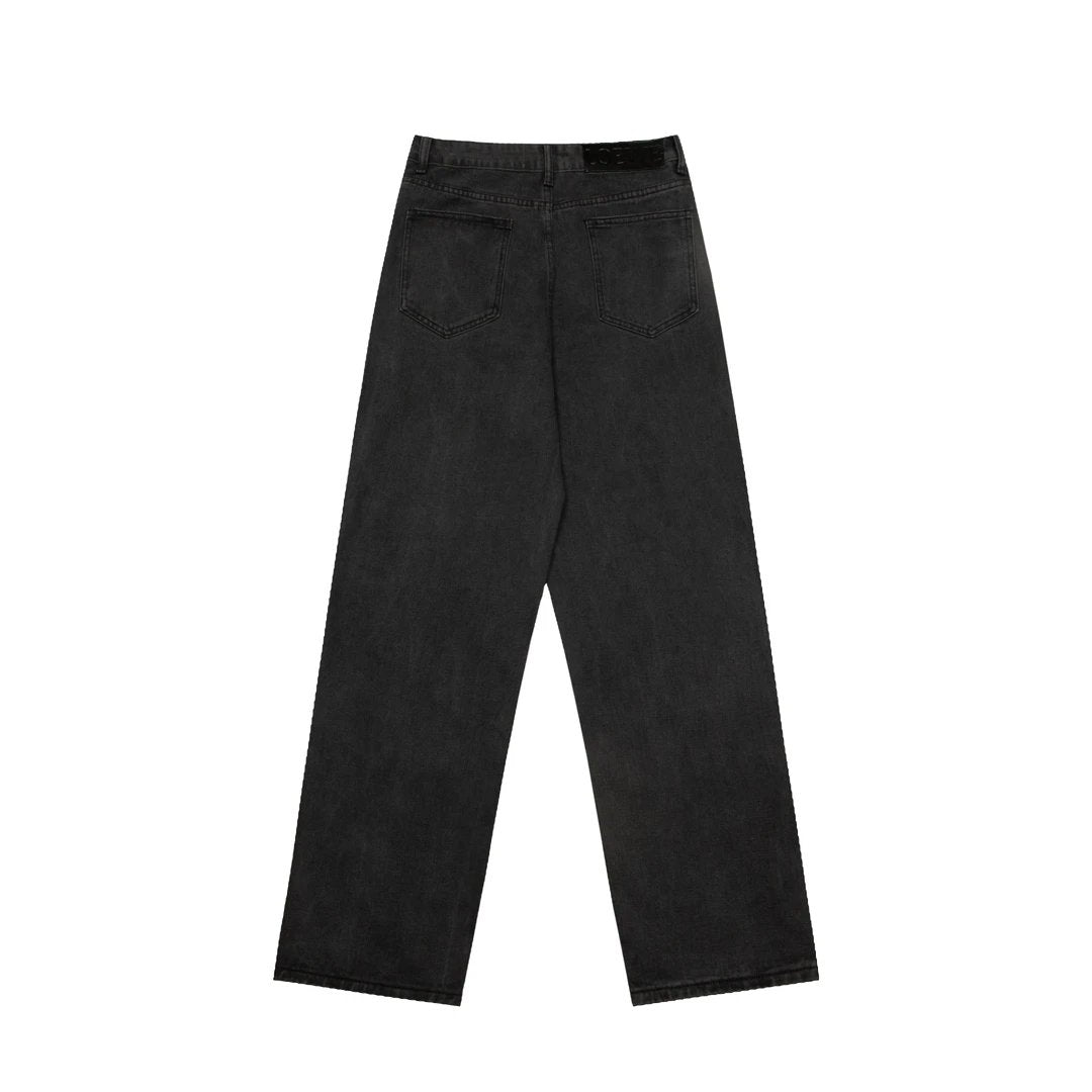 LOEWE Jeans Straight Washed Blue Jeans Autumn Winter New Unisex Loose Casual Wide Leg High Waist Pants