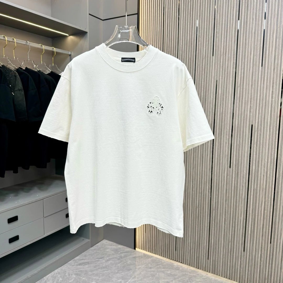 Chrome Hearts T-shirt Brand Patch Embroidery logo round Neck Short Sleeve25ss New Pure Cotton Unisex Style T Casual T-Shirt Base Layer Shirt OS Loose Fit Half Sleeve Top Plus Size
