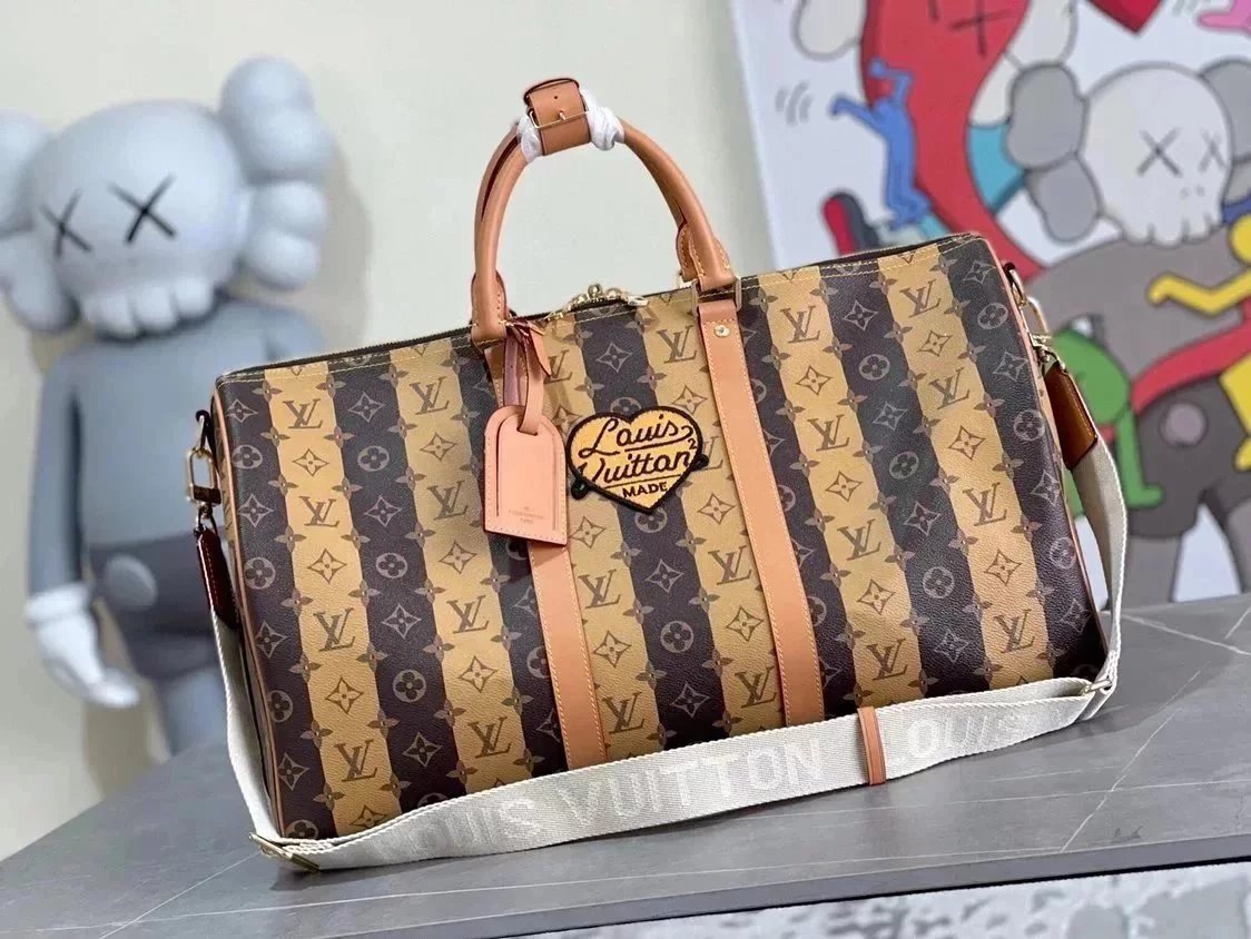 Louis Vuitton LV Travel Bag Top version 【Surrogate Shopping-Level Exclusive Customization】M40567Black Flower Striped Travel Bag KEEPA Honeysuckle Stripes LL Luggage Bag50cm Business Trip Shoulder Crossbody Handbag