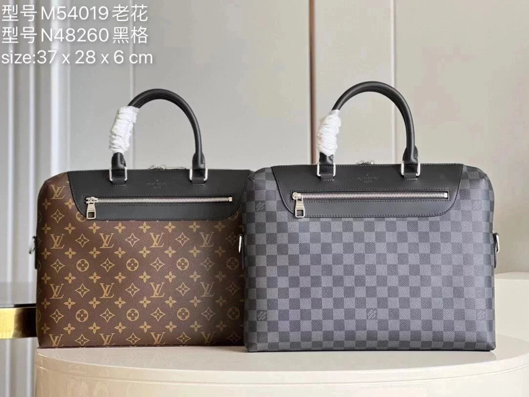 Louis Vuitton LV briefcase Top version 【Genuine Goods Leather】Porte-DocumentsJour Briefcase Men's Handbag Computer Bag Office Worker Business Briefcase M54019Presbyopic N48260Black Plaid
