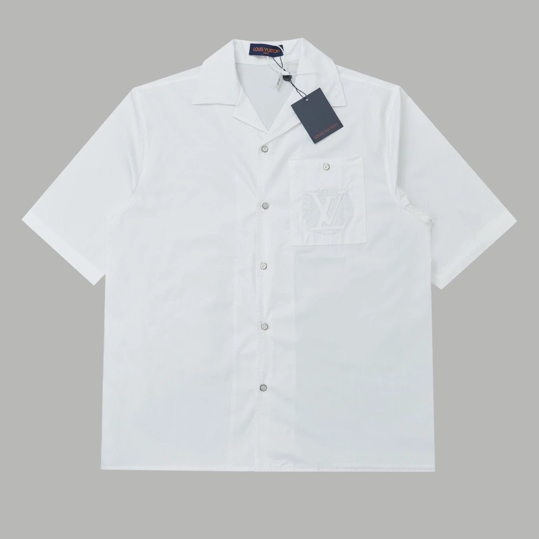 Louis Vuitton LV Shirt 3D Letter Embroidery on the Chest logo Shijia Turn-down Collar Short Sleeve Shirt Unisex Versatile Business Casual Slim Fit Jacket