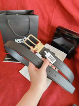 Montblanc Belt Top version Business Casual Belt Belt High Quality Double-Sided Head Layer Cowhide with Steel Buckle Men's Leather Belt Fashion All-Match Business Belt Double-Sided Available3.5