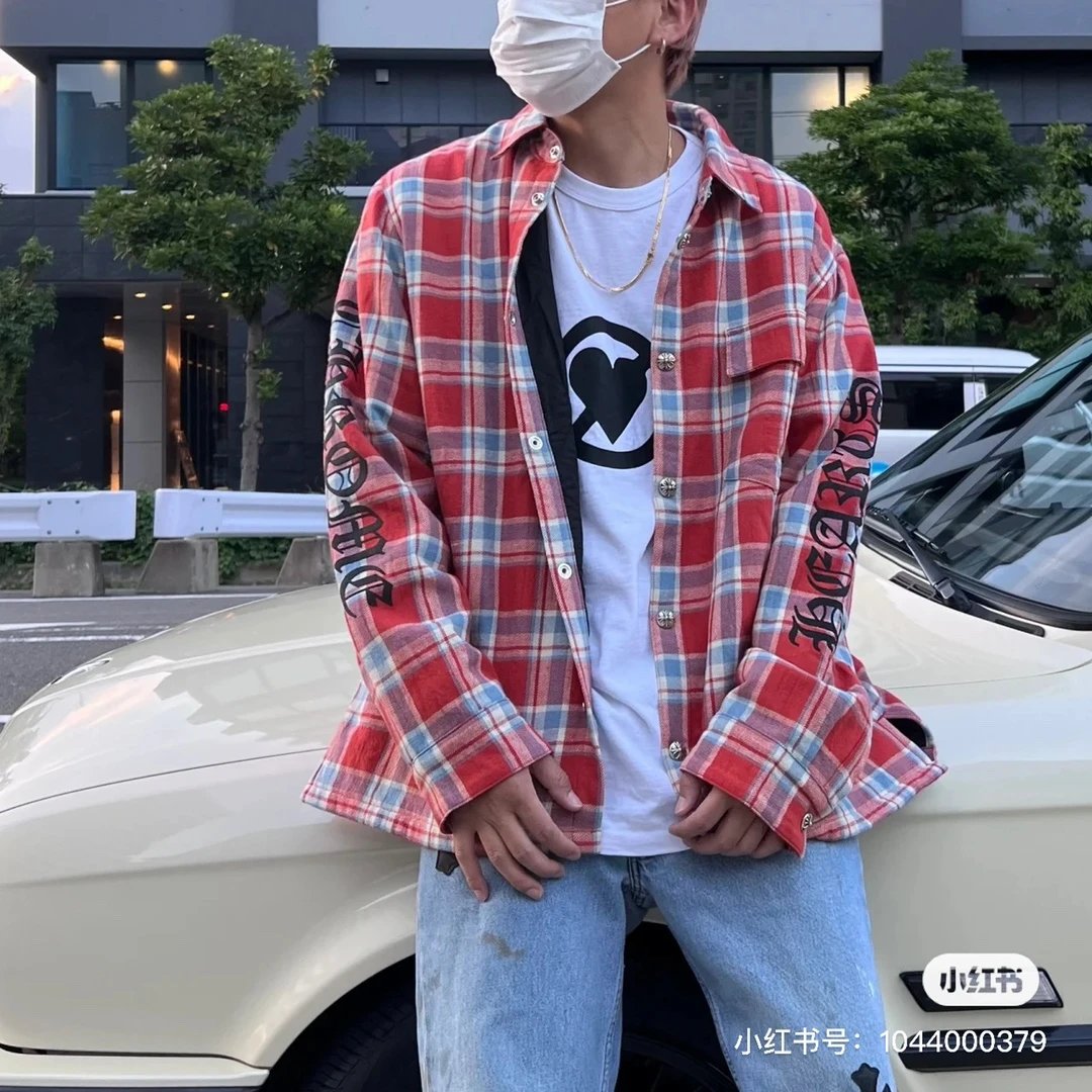 Chrome Hearts Shirt Plaid Silver Embellished Shirt Jacket Cotton Coat Unisex