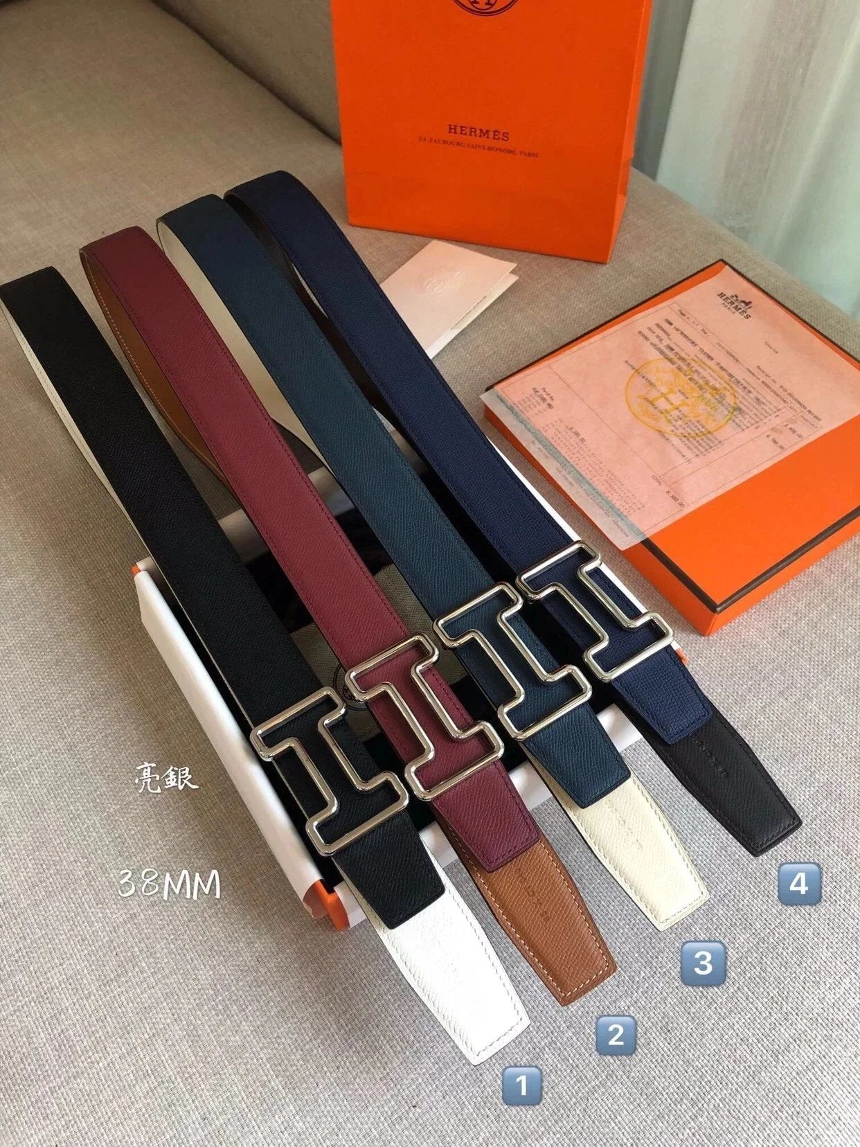 Hermes Belt Top version Full Set Brand New Men's Leather Belt Belt Smooth Buckle Double-Sided First Layer Lychee Genuine Cowhide Fashion All-Matching Man's Belt