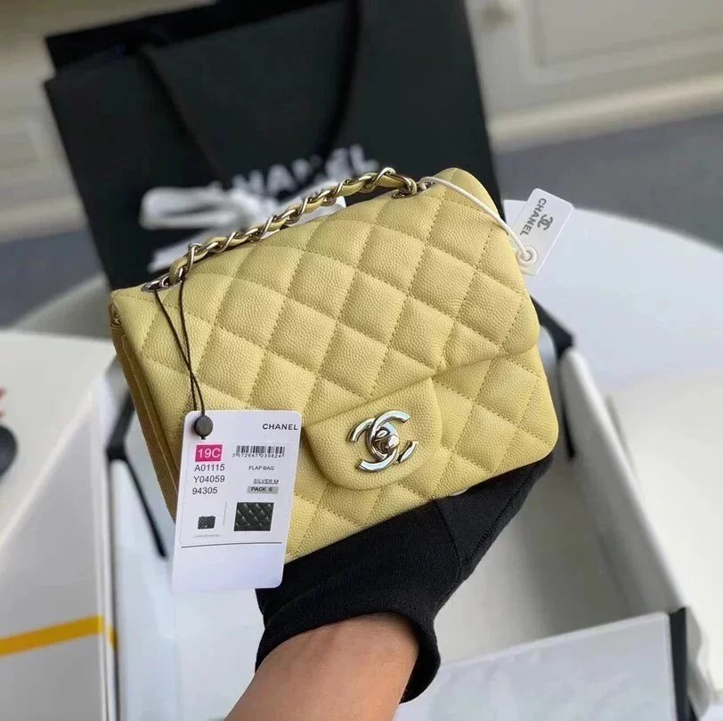 Chanel Women's Bag Top version Original Leather Surrogate Shopping Version New Bag Ch@ne1CF Fat Fang1115mini17cm Caviar Ball Grain Cowhide CF Sheepskin Mini Small Sized Flap Bag Shoulder Crossbody Chain Bag Lambskin Original Leather