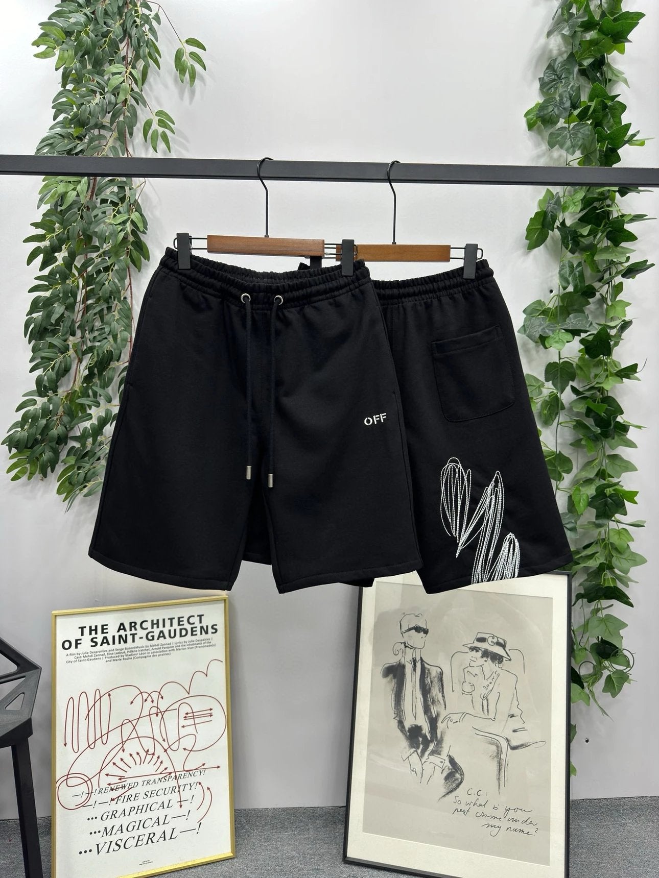 OFF-White Shorts Top Version23SS Embroidered Arrow Shorts Cropped Pants Men's and Women's Same Loose Casual Pants