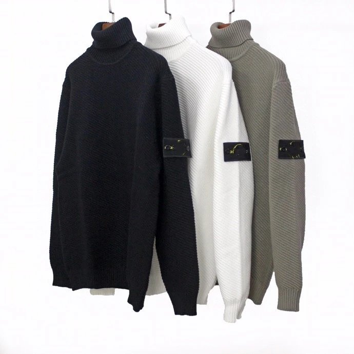 Stone Island Sweater Autumn and Winter New European and American Fashion Brand Twill Turtleneck Sweater Men's and Women's Same Loose Sweater