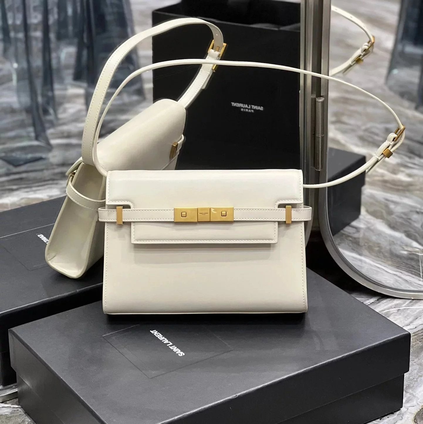 YSL Women's Bag Top version 【Level Surrogate Shopping】Following Niki After the New Manhattan Manhattan France hass Toothpick Pattern Calf Leather Crocodile Pattern Cowhide Is Very kelly Baguette Bag Manhattan Baguette Bag Large29cm Small Size24cm