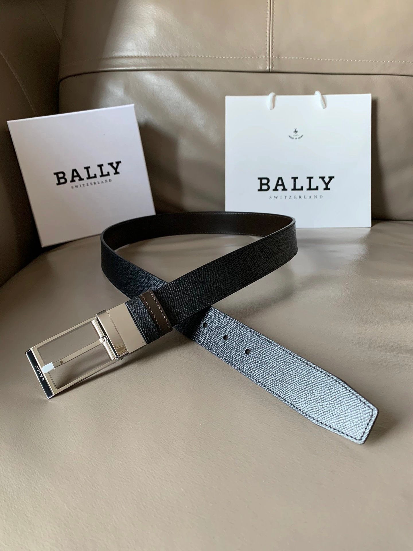 Bally Belt Top version Original Single Belt Counter New Men's Double-Sided Casual Business Belt Wide3.4cm Double-Sided Head Layer Cowhide Belt First Layer Cow Leather Belt Men and Women Business Casual Belt Belt Men's Leather Belt