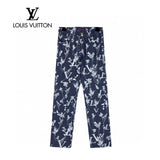 Louis Vuitton LV Jeans Full Print Wheat Spike Jacquard logo25ss Spring Summer New Straight Leg Jeans Unisex Slim Fit Long Pants Loose