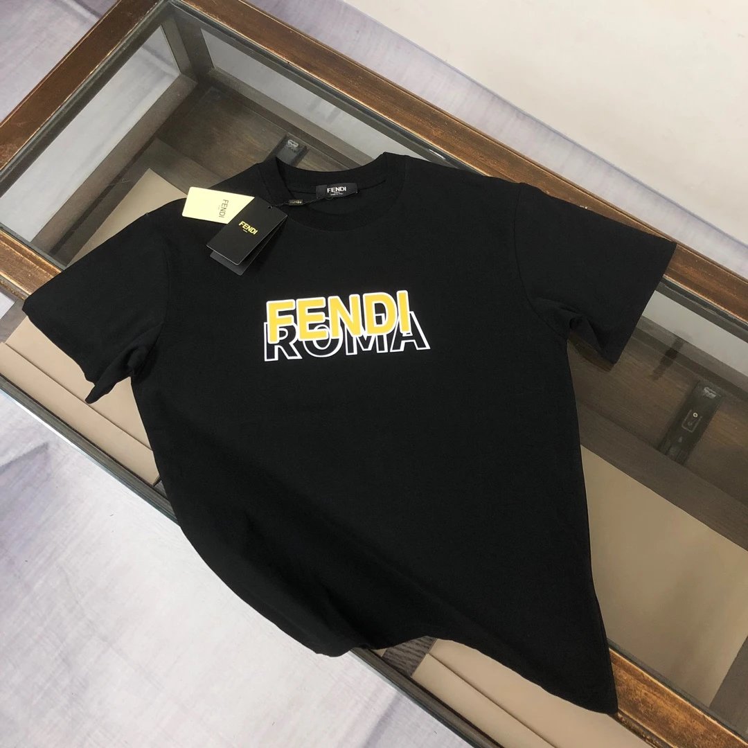 FENDI T-shirt Chest Letter Print logo round Neck Short Sleeve25ss New pure cotton T Unisex T-Shirt OS Loose Fit Base Shirt Top Half Sleeve T-Shirt