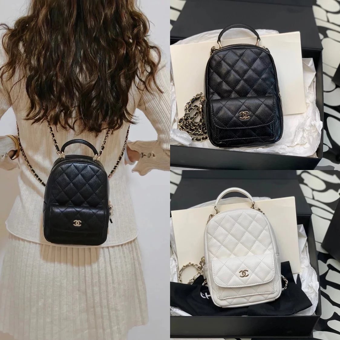 Chanel Backpack Bag Top version 【**Surrogate Shopping Version Original Leather】CoCo24C Early Spring Vacation Backpack Small Bookbag24C New Backpack Lychee Pattern Cowhide Women's Small Backpack Shoulder Bag Casual Backpack