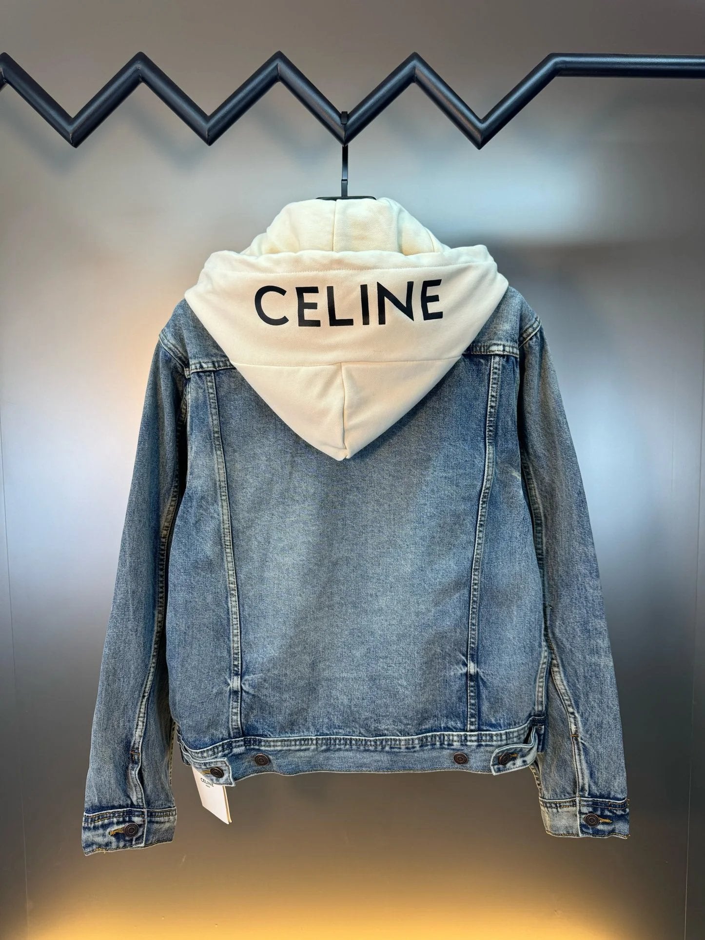 Celine Jackets SS24New Color-Block Hooded Denim Jacket for Men and Women, Autumn/Winter New Arrival
