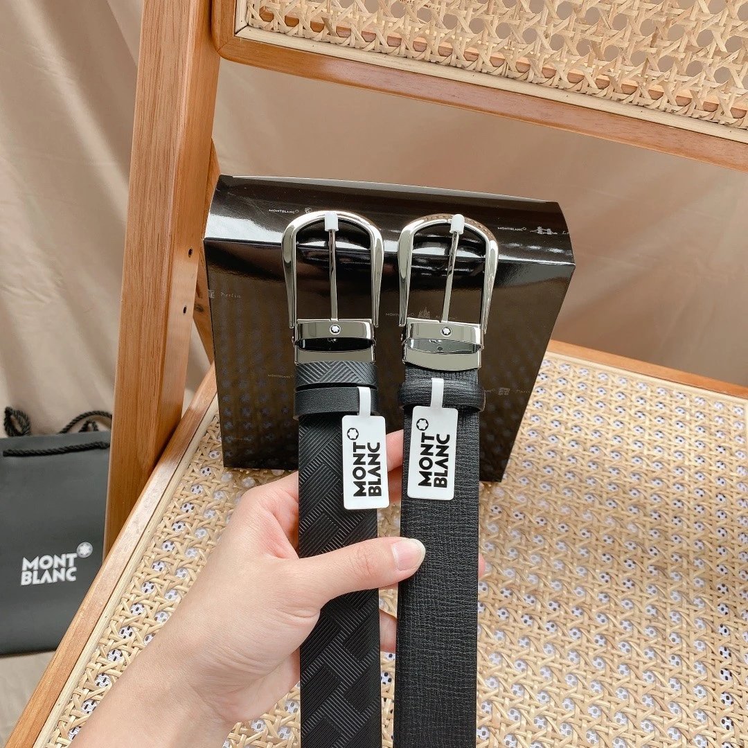 Montblanc Belt Top version Business Casual Belt Belt High Quality Double-Sided Head Layer Cowhide with Steel Buckle Men's Leather Belt Fashion All-Match Business Belt Double-Sided Available3.5