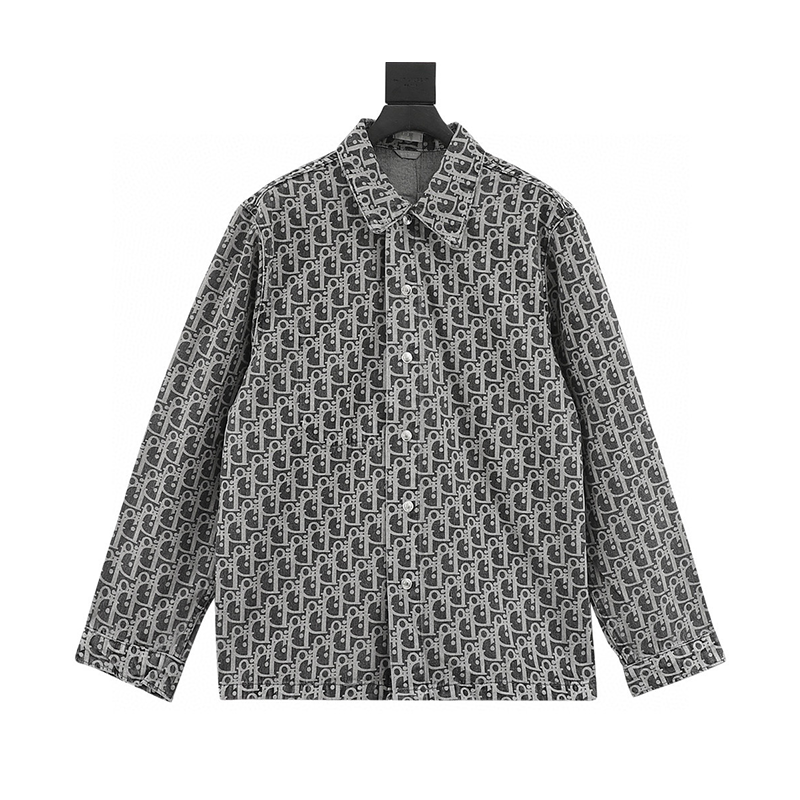 Dior Shirt Presbyopic Full Printed Jacquard Long-Sleeved Denim Shirt for Men and Women