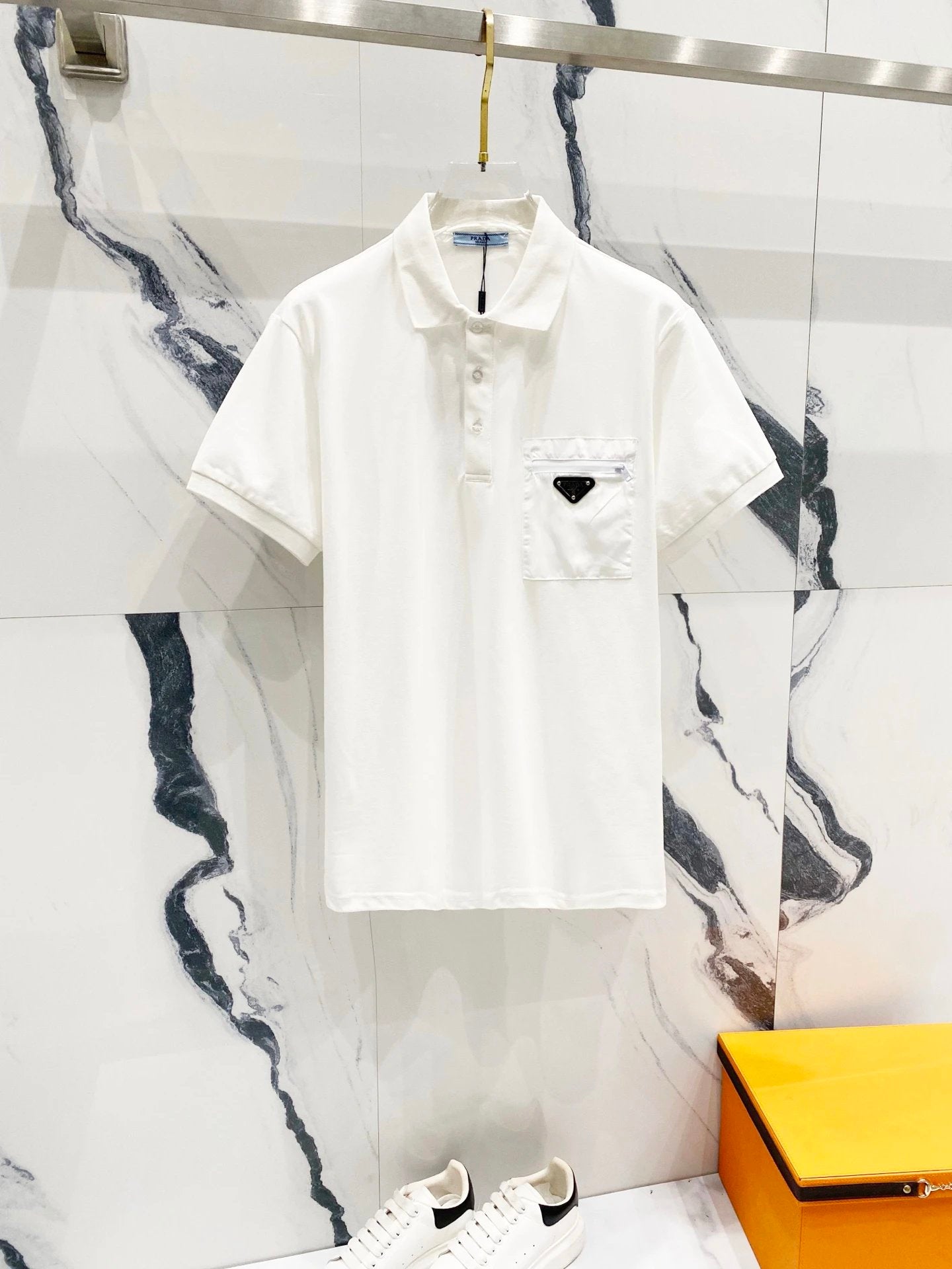 PRADA T-shirt Chest Triangle Mark logo Badge POLO Shirt Lapel Short Sleeve25ss New Unisex Summer Short Sleeve OS Loose T Business Half Sleeve Shirt Plus Size T-Shirt