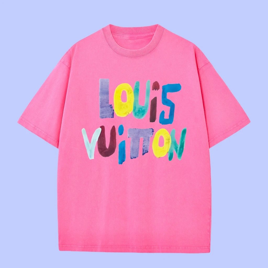 Louis Vuitton LV T-shirt Colorful Print on the Chest logo round Neck Short Sleeve25ss New Pure Cotton Unisex Style T T-shirt OS Loose Fit Base Shirt Top Half Sleeve T-Shirt