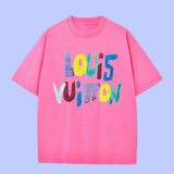 Louis Vuitton LV T-shirt Colorful Print on the Chest logo round Neck Short Sleeve25ss New Pure Cotton Unisex Style T T-shirt OS Loose Fit Base Shirt Top Half Sleeve T-Shirt