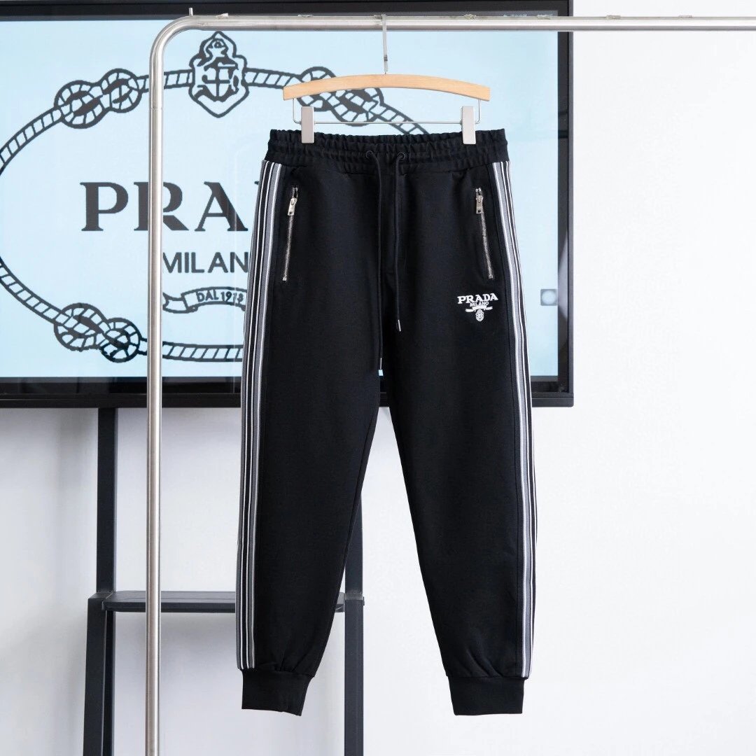 PRADA Sweatpants logo Embroidered Ribbon Patchwork Jogger Sweatpants Autumn Unisex Long Pants Drawstring Winter Loose Plus Size Casual Pants High Waist Color Block
