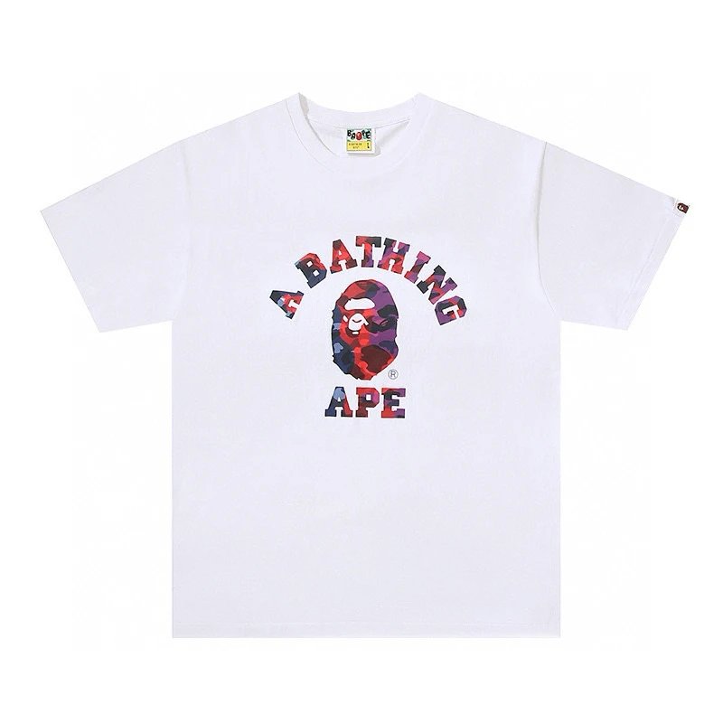 Bape T-shirt Top Version Fashion Brand Small Icon Embroidered Men's and Women's Short Sleeve T T-shirt Couple Cotton Printed round Neck Half Sleeve