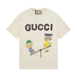 Gucci T-shirt Chest Cat Seesaw Print logo round Neck Short Sleeve25ss New Pure Cotton Unisex Style T Casual T-Shirt Base Layer Shirt OS Loose Fit Half Sleeve Top Plus Size