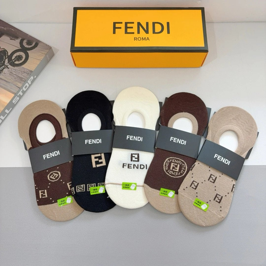 Fendi Sock 【a Box5Double】Classic Pattern logo Breathable Fashion25ss New Short Cotton Socks Spring Summer Autumn Thin Business Deodorant Sweat-Absorbing Sports Casual Versatile
