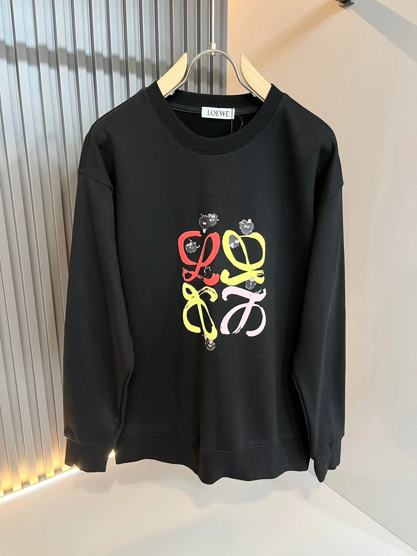 LOEWE Hoodie 24ss Autumn Winter New Classic Letters logo Colorful Printed Crewneck Sweatshirt Pure Cotton Casual Loose Pullover Sportswear Top os Unisex Inner Layer Design