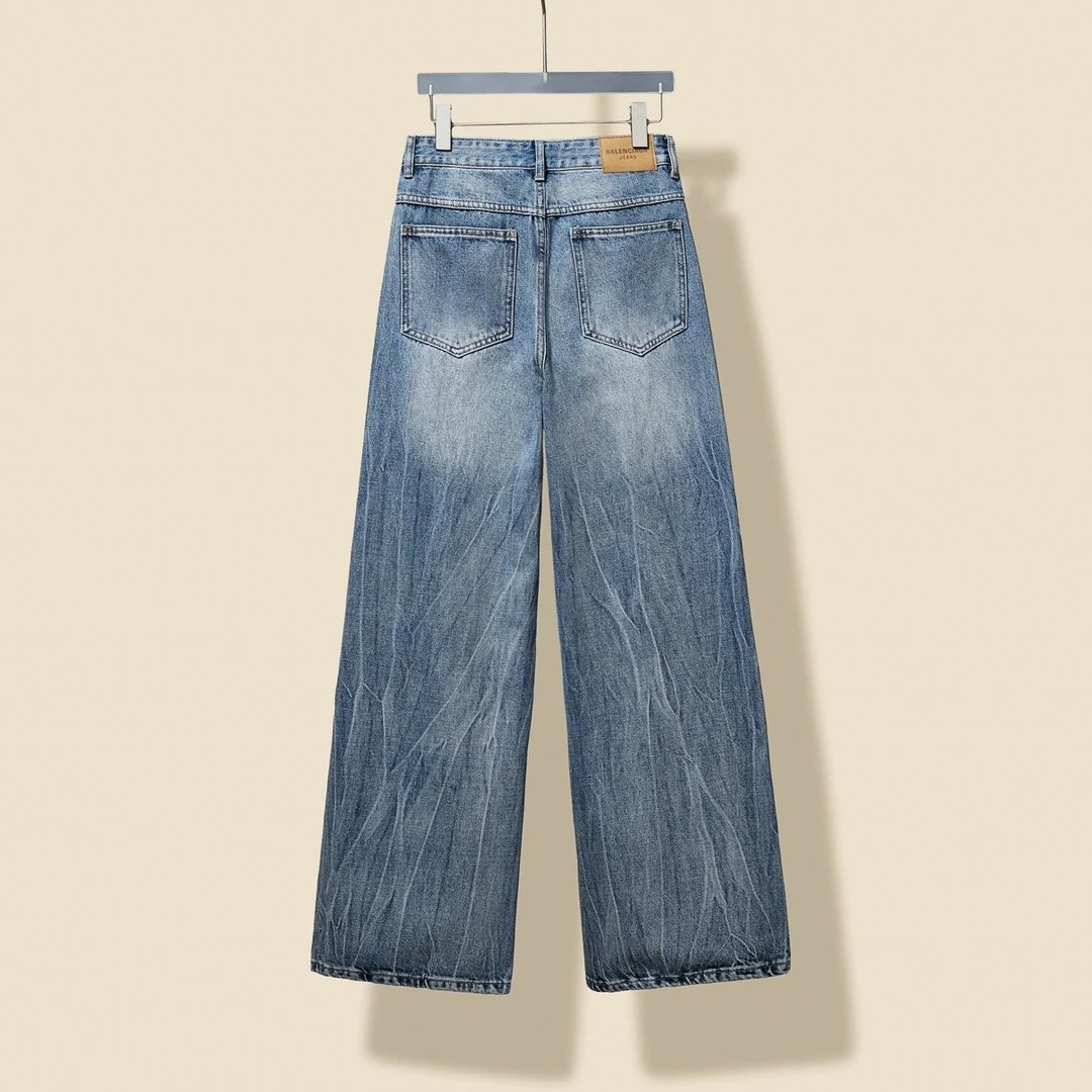 Balenciaga Jeans High Waist Ripped Jeans for Women, Versatile Casual Loose Fit Long Pants