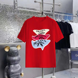 PRADA T-shirt Chest Brand Print logo round Neck Short Sleeve25ss New Pure Cotton Unisex Style T T-shirt OS Loose Fit Base Shirt Half Sleeve T-Shirt Top Half Sleeve