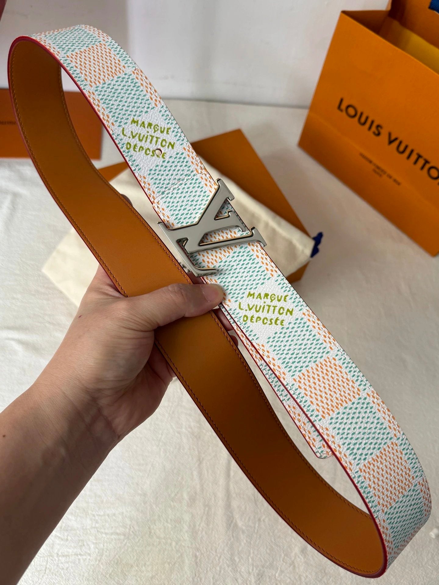 Louis Vuitton LV Belt Top version 【Counter Quality】The Most New Belt4.0cm Men's Belt Men's Leather Belt with Classic Presbyopic Checkerboard Plaid Belt with Genuine Goods Packaging in and out of the Counter No Problem Versatile Casual Fashion Formal Wear