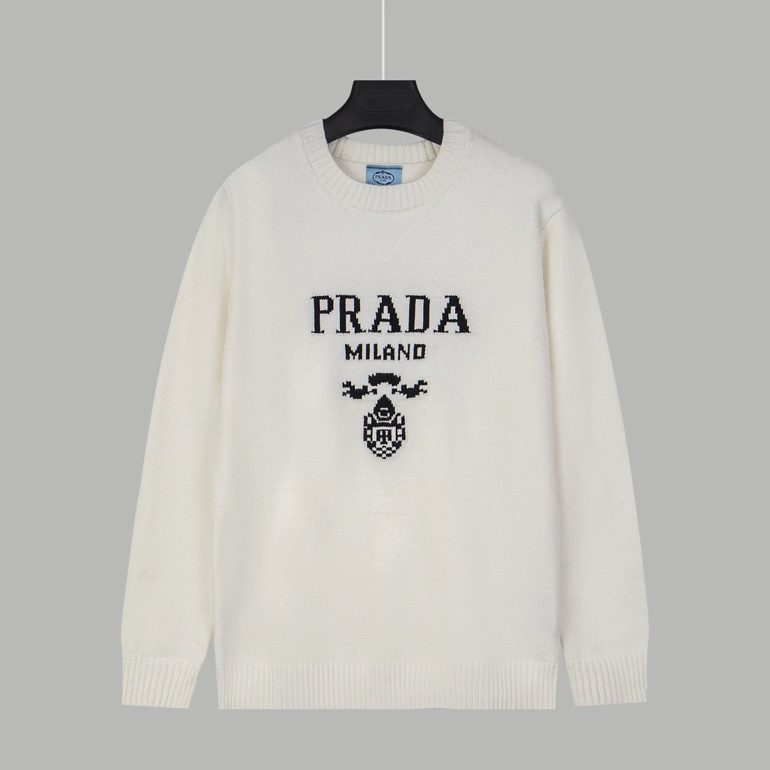 PRADA Sweater Round Neck Triangle Stitching Long Sleeve Pullover Thickened Lazy Style Sweater OS Loose Fit Knit Jacket Unisex