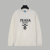 PRADA Sweater Round Neck Triangle Stitching Long Sleeve Pullover Thickened Lazy Style Sweater OS Loose Fit Knit Jacket Unisex
