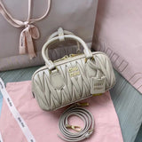 Miu Miu Bag Top version 【Original Leather】New Bowling Bag Miu Home Unique Style Matelasse Sheepskin Bag Small Size Large Size Hand-Held Pleated Sheepskin Leather Women's Bag Box Bag Travel Bag New Women's Bag Pillow Bag Bowling Bag5BB1845BB142