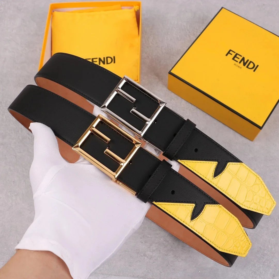 FENDI Belt Top version Belt Men's and Women's Belt Italy Imported Cowhide Leather Pure Original Leather Women's Belt Smooth Buckle Man's Belt f Home Belt4.0Wide