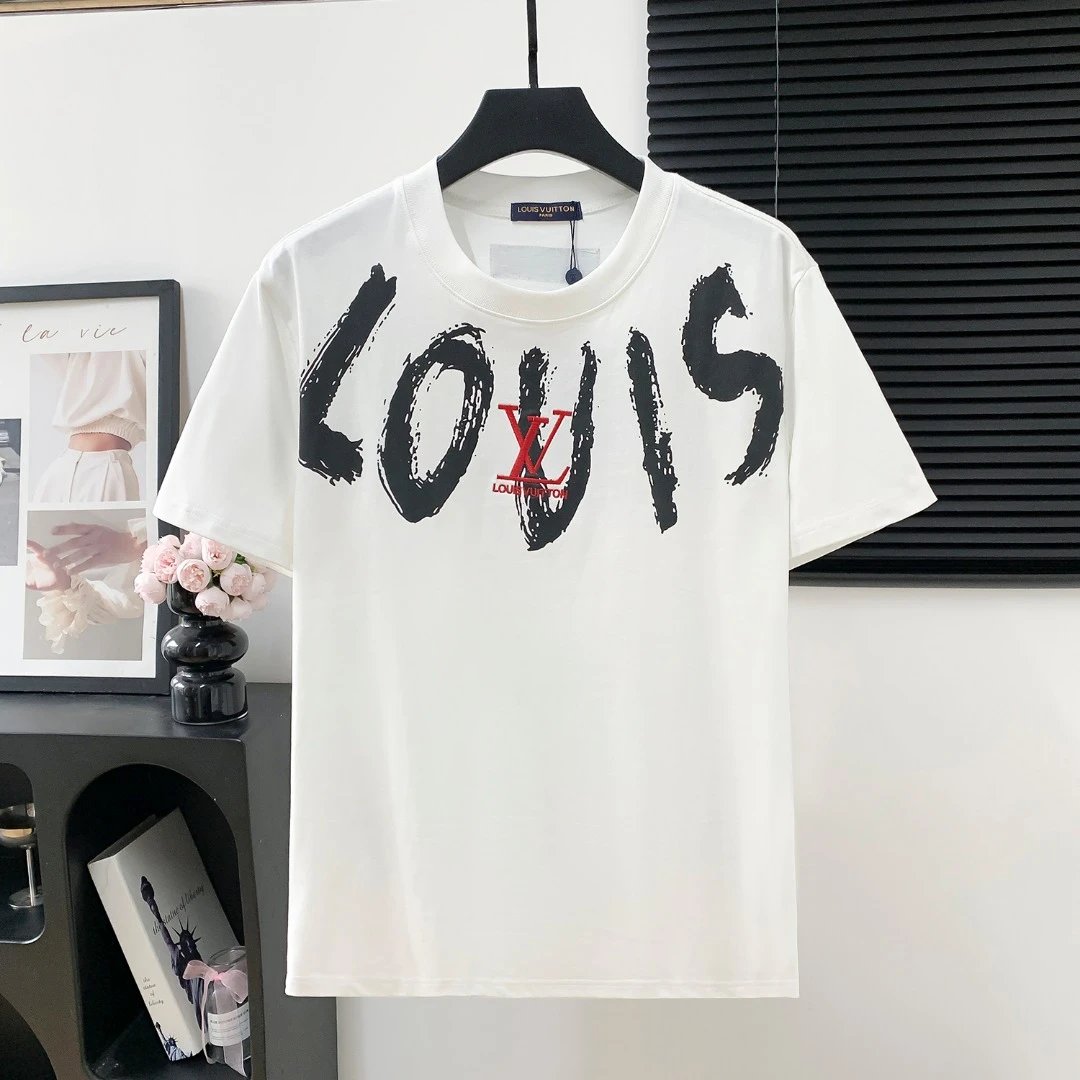 Louis Vuitton LV T-shirt Front and Rear Letter Printing logo round Neck Short Sleeve25ss New Pure Cotton Unisex Style T T-shirt OS Loose Fit Base Shirt Top Half Sleeve T-Shirt