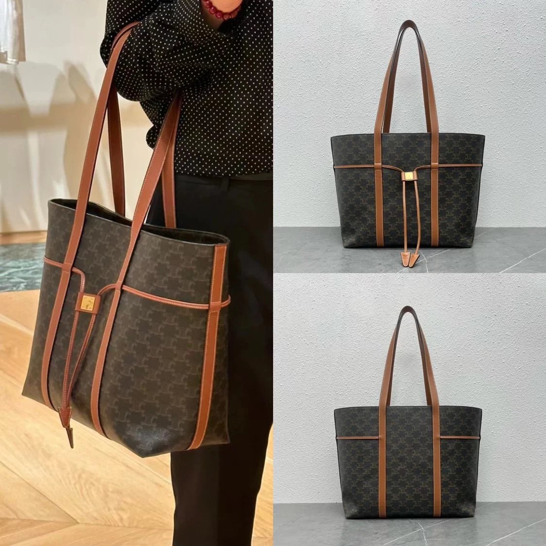 Celine women's bag Top version 【Original Leather】23Autumn and Winter New Presbyopic Tote Bag Large Tote Shopping Bag Mummy Bag Commuter Bag Celine Women's Casual Briefcase File Bag Women's Monogram Bag113722