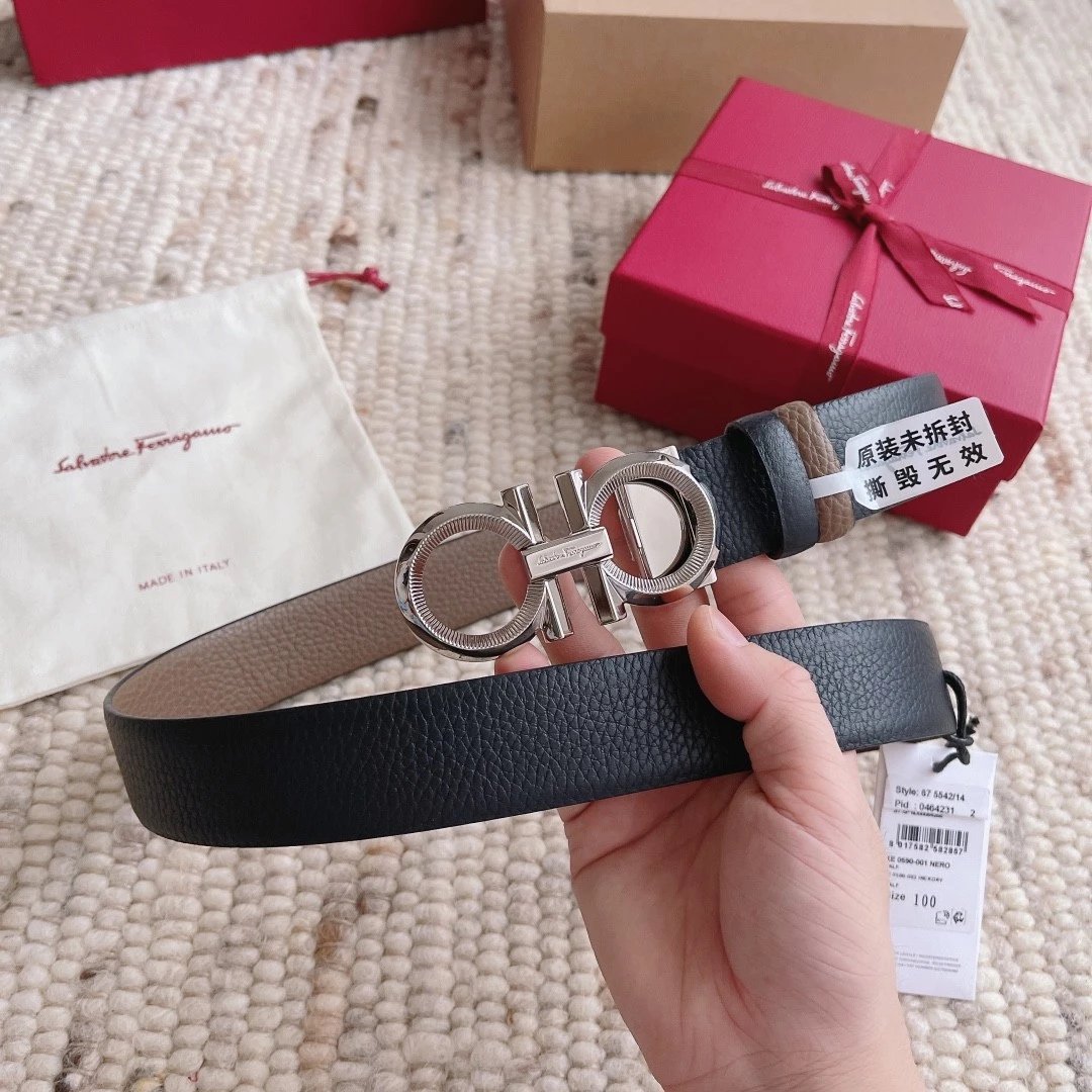 Ferragamo Belt Top version 【Full Package】Belt Width for Men and Women3.5cm with Chip nfc Anti-Counterfeiting Quality Counter Full Set Packaging Italian Double-Sided Cowhide Matching Boutique Brass Buckle Long and Short Belt Pants Belt