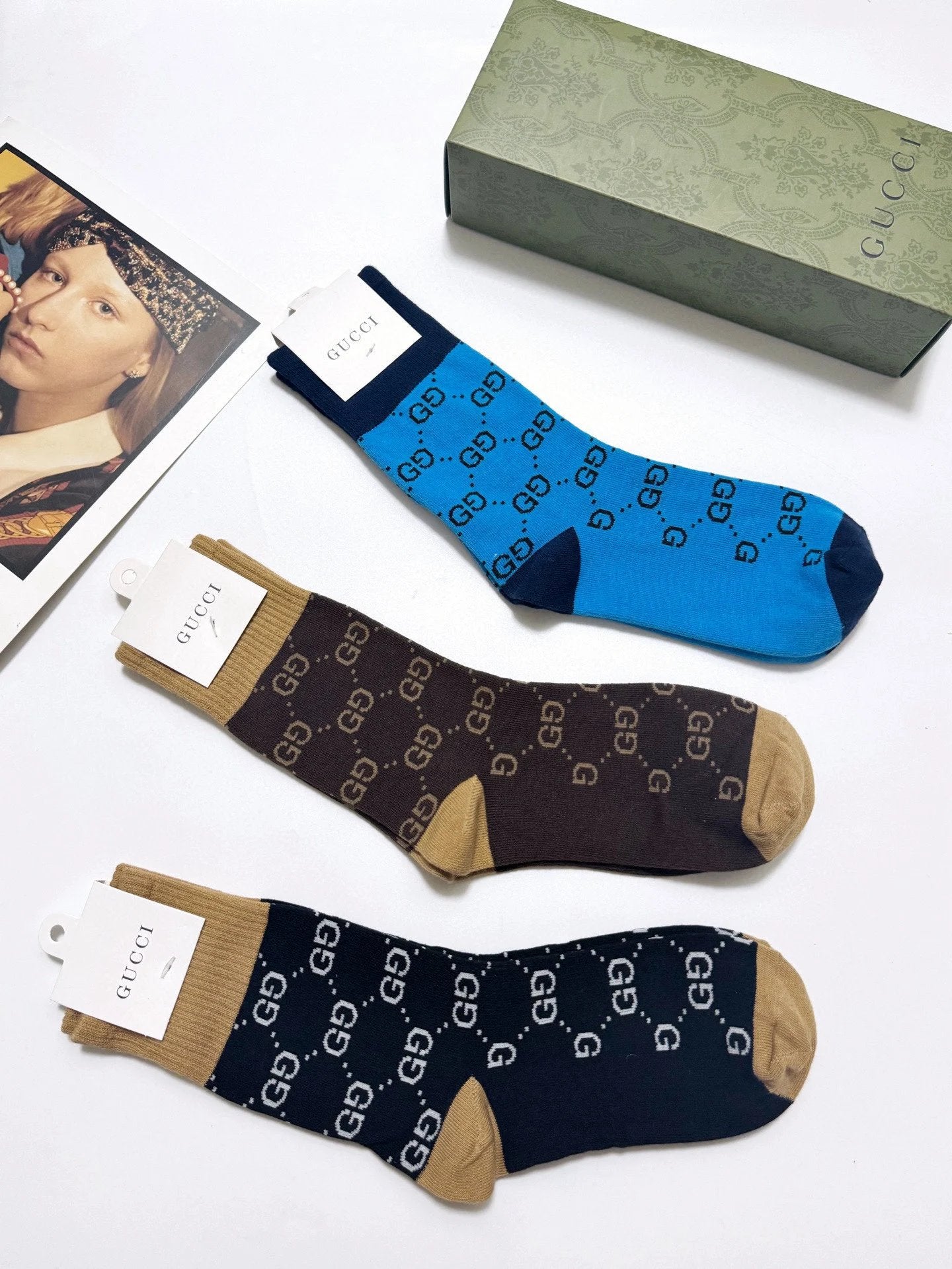 Gucci Sock 【a Box3Double】Classic Letters logo Breathable and Stylish Pure Cotton Mid-Calf Socks25ss New Cotton Socks Spring Summer Autumn Thin Business Sports Casual Versatile Deodorant Sweat-Absorbing